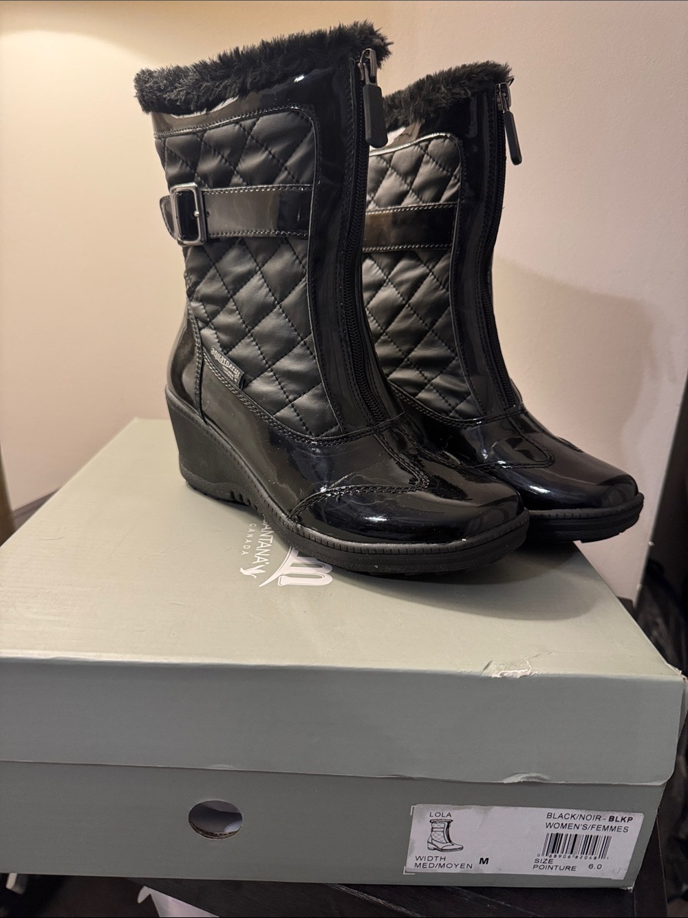 lola Black Faux Fur Platform Winter Boots with Buckle